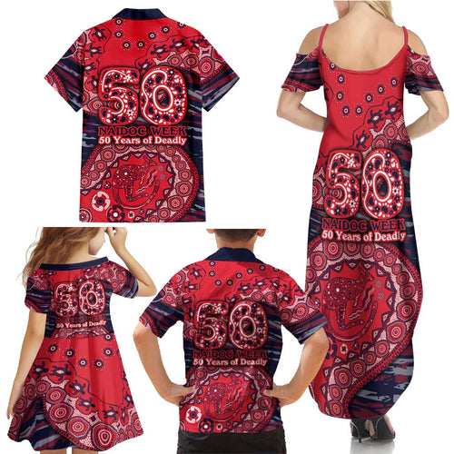 Melbourne Demons NAIDOC Week 2026 Family Matching Summer Maxi Dress and Hawaiian Shirt Australian Aboriginal Dot Art Dreamtime Pattern Style