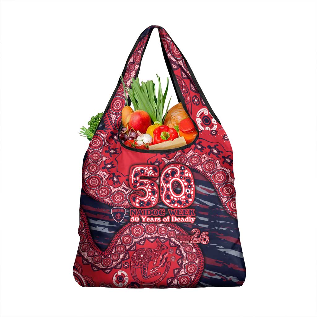Melbourne Demons NAIDOC Week 2026 Grocery Bag Australian Aboriginal Dot Art Dreamtime Pattern Style