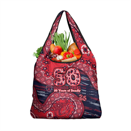 Melbourne Demons NAIDOC Week 2026 Grocery Bag Australian Aboriginal Dot Art Dreamtime Pattern Style