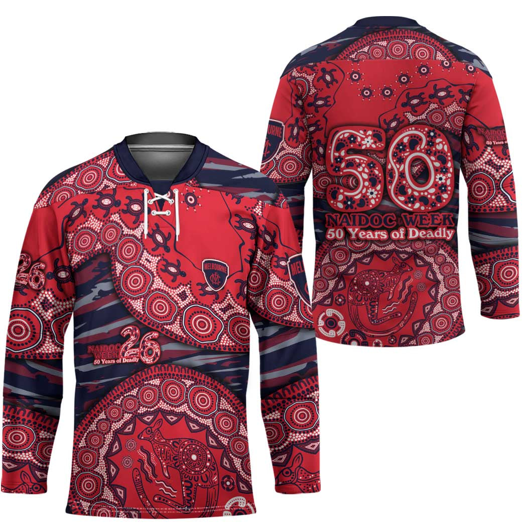 Melbourne Demons NAIDOC Week 2026 Hockey Jersey Australian Aboriginal Dot Art Dreamtime Pattern Style