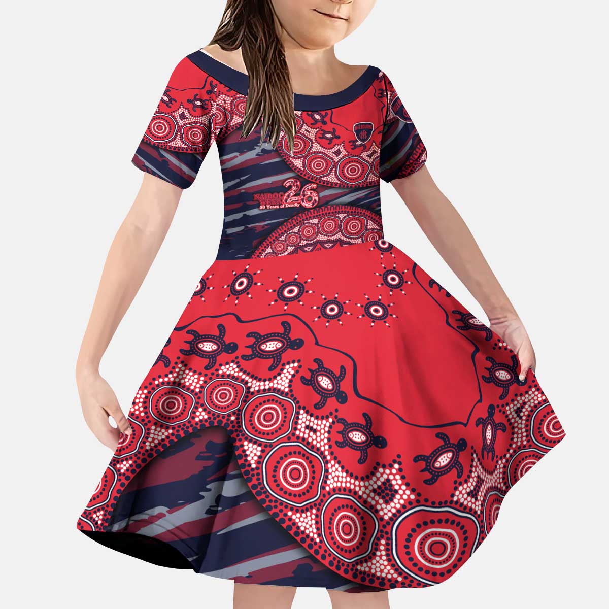 Melbourne Demons NAIDOC Week 2026 Kid Short Sleeve Dress Australian Aboriginal Dot Art Dreamtime Pattern Style
