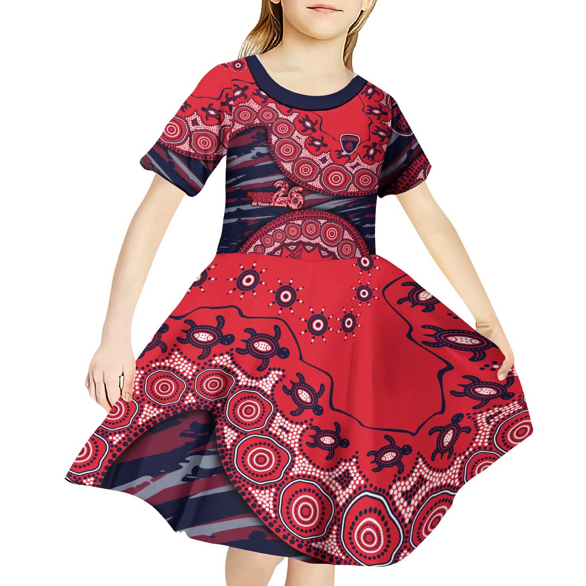 Melbourne Demons NAIDOC Week 2026 Kid Short Sleeve Dress Australian Aboriginal Dot Art Dreamtime Pattern Style