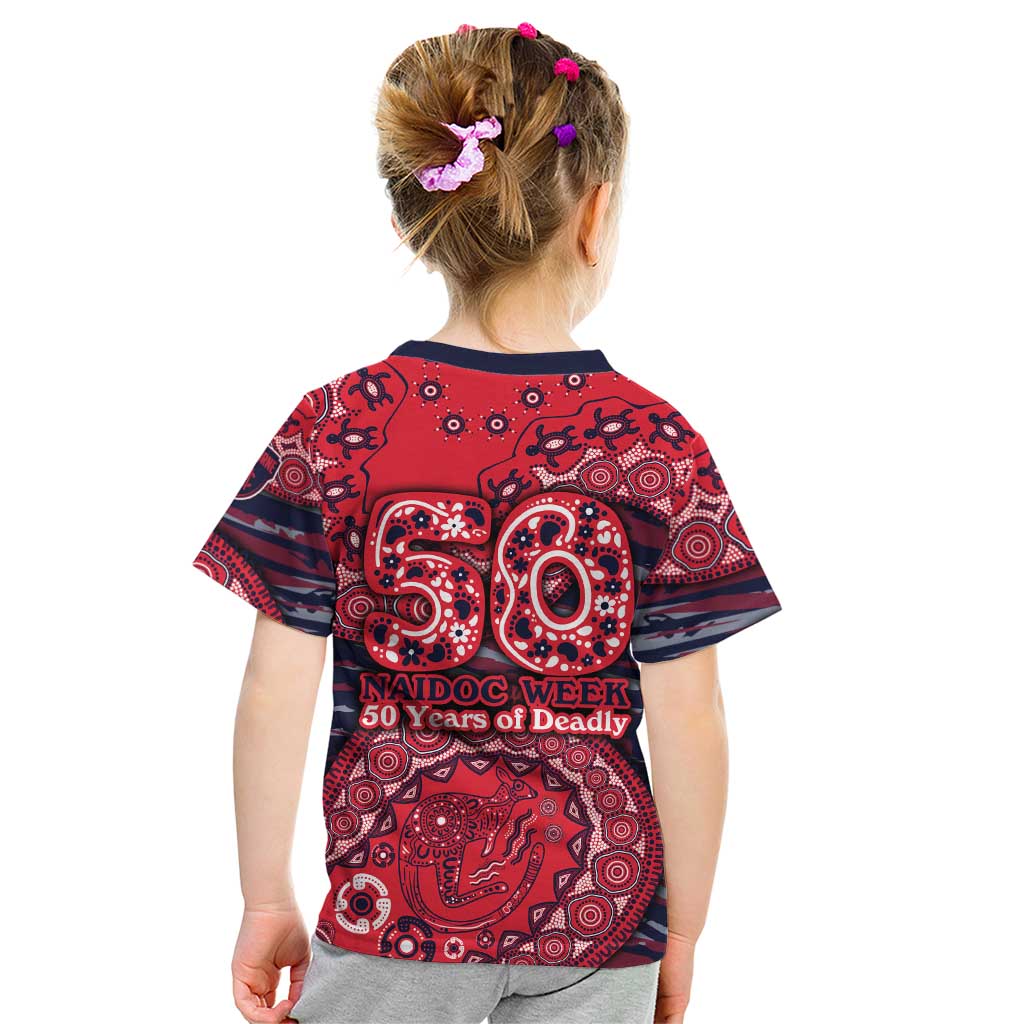 Melbourne Demons NAIDOC Week 2026 Kid T Shirt Australian Aboriginal Dot Art Dreamtime Pattern Style