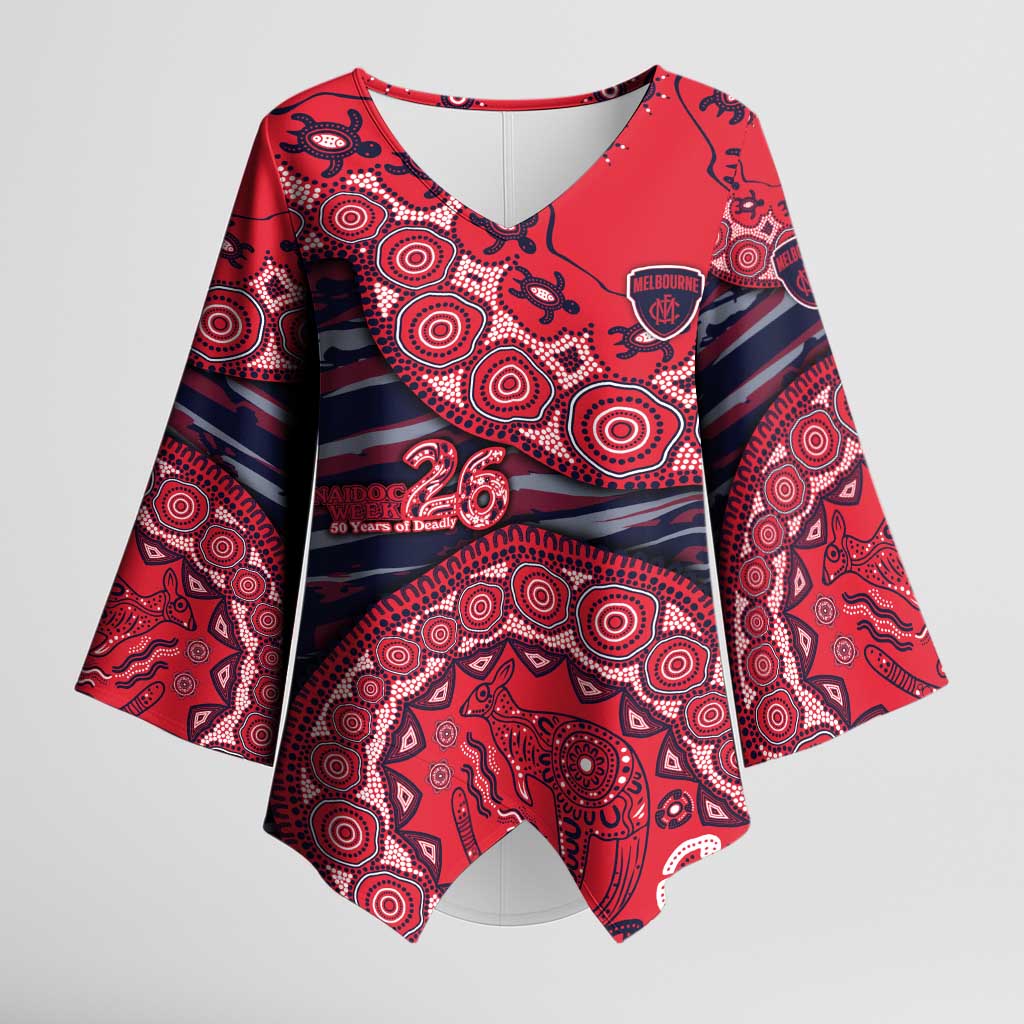 Melbourne Demons NAIDOC Week 2026 Kimono Sleeve Blouse Australian Aboriginal Dot Art Dreamtime Pattern Style