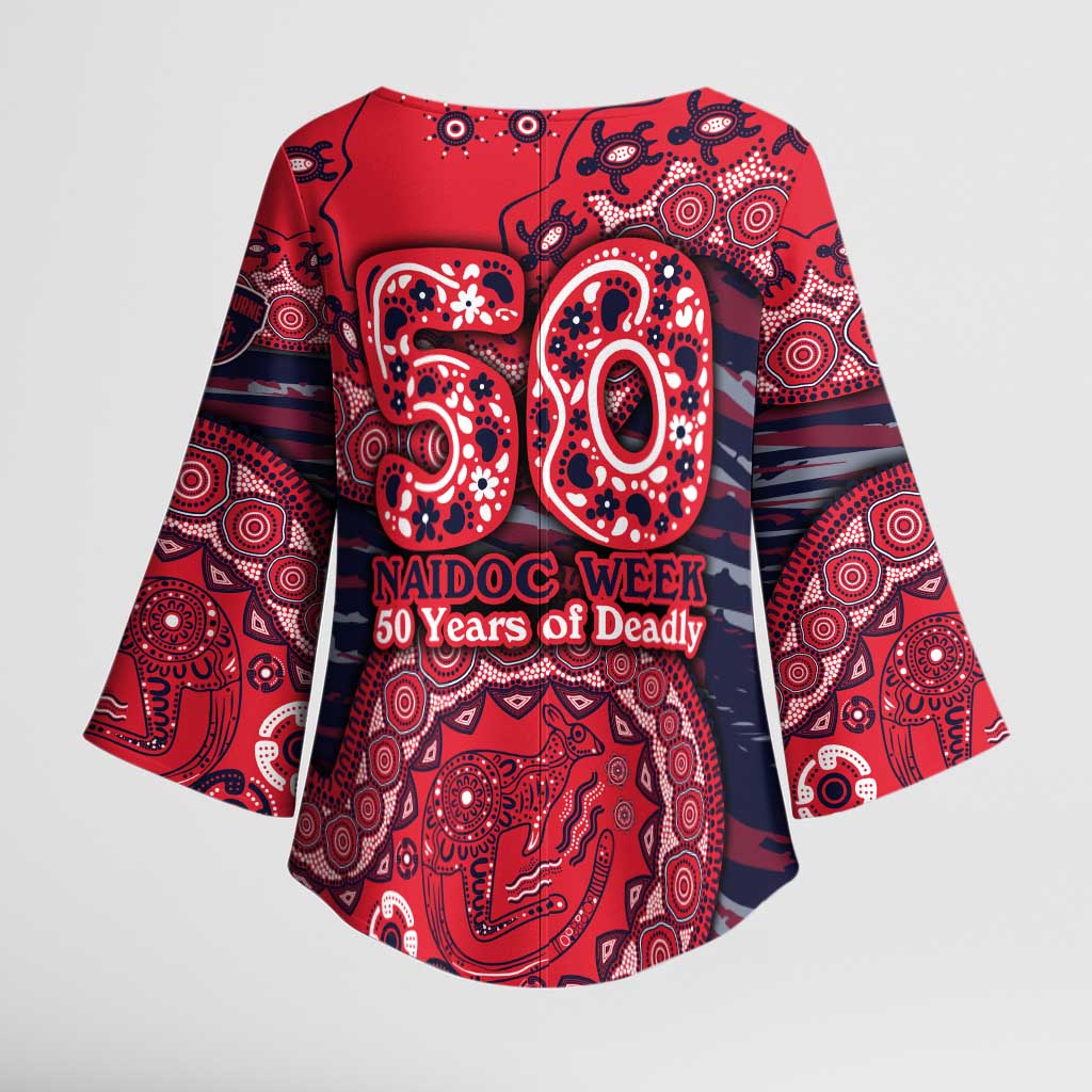 Melbourne Demons NAIDOC Week 2026 Kimono Sleeve Blouse Australian Aboriginal Dot Art Dreamtime Pattern Style