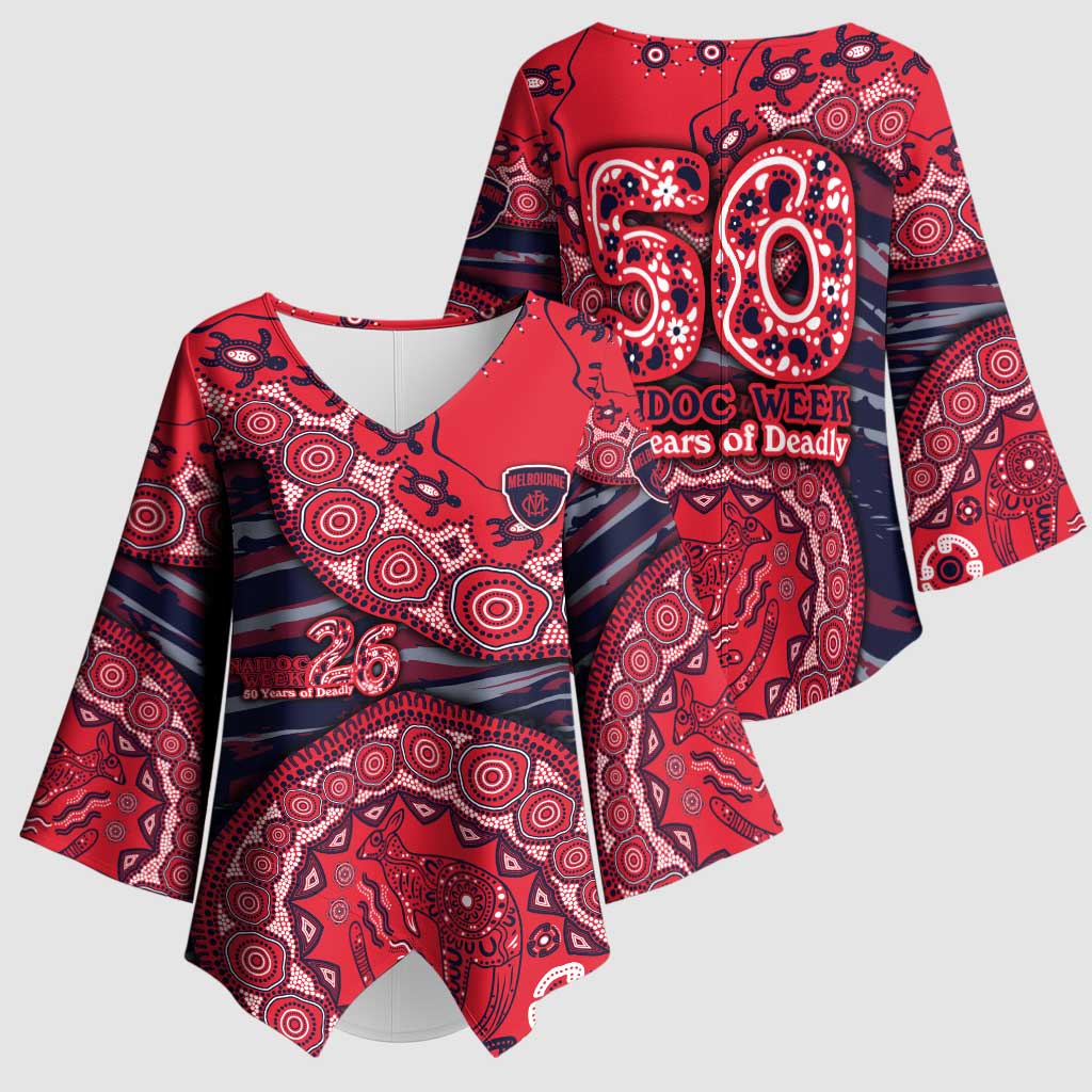 Melbourne Demons NAIDOC Week 2026 Kimono Sleeve Blouse Australian Aboriginal Dot Art Dreamtime Pattern Style