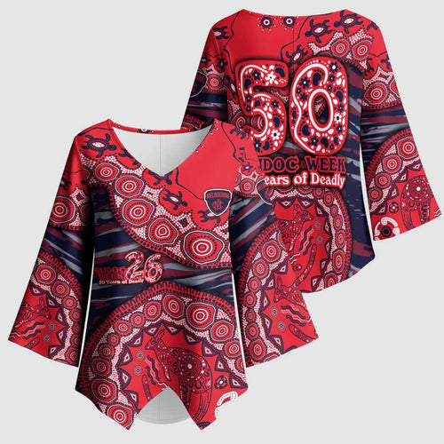 Melbourne Demons NAIDOC Week 2026 Kimono Sleeve Blouse Australian Aboriginal Dot Art Dreamtime Pattern Style