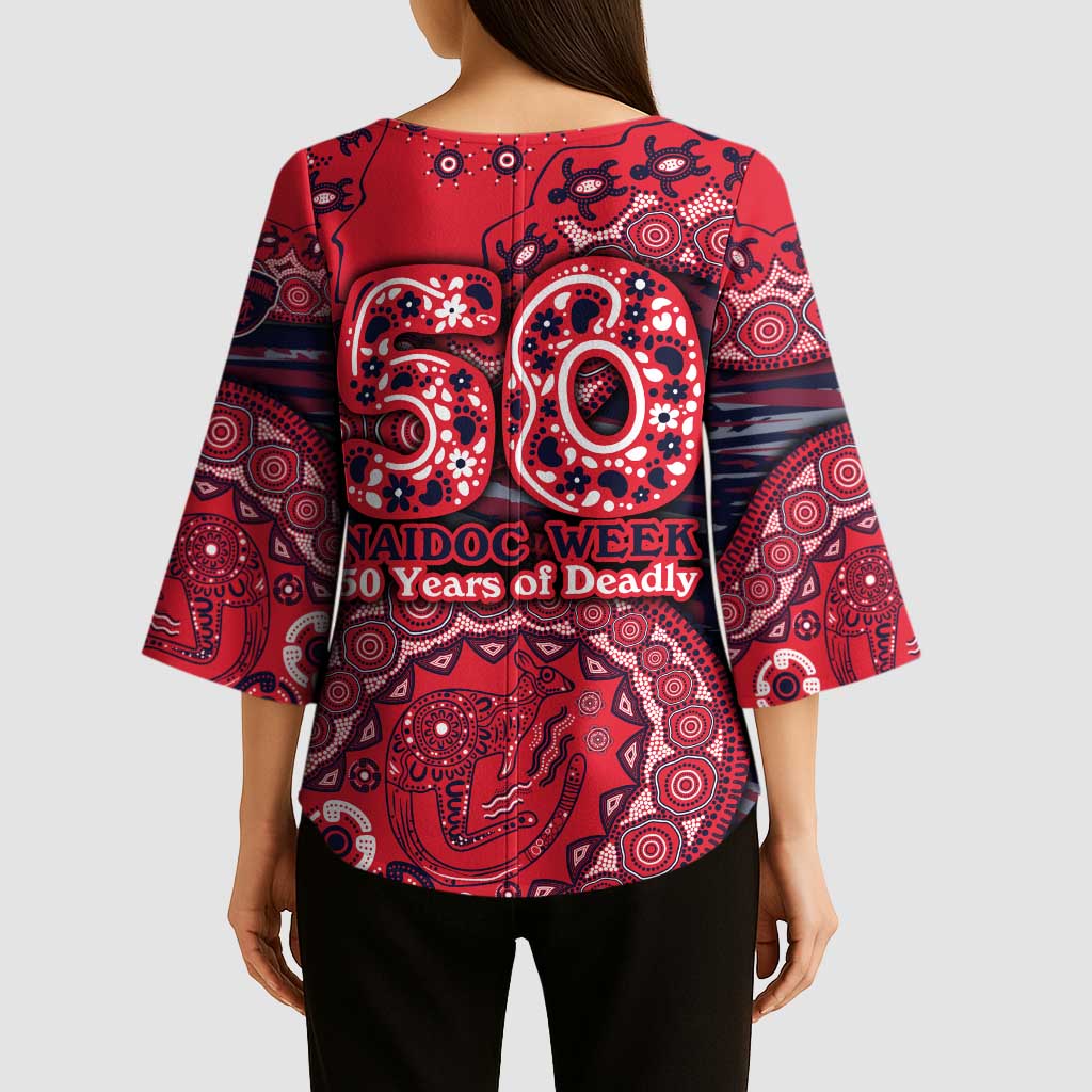 Melbourne Demons NAIDOC Week 2026 Kimono Sleeve Blouse Australian Aboriginal Dot Art Dreamtime Pattern Style