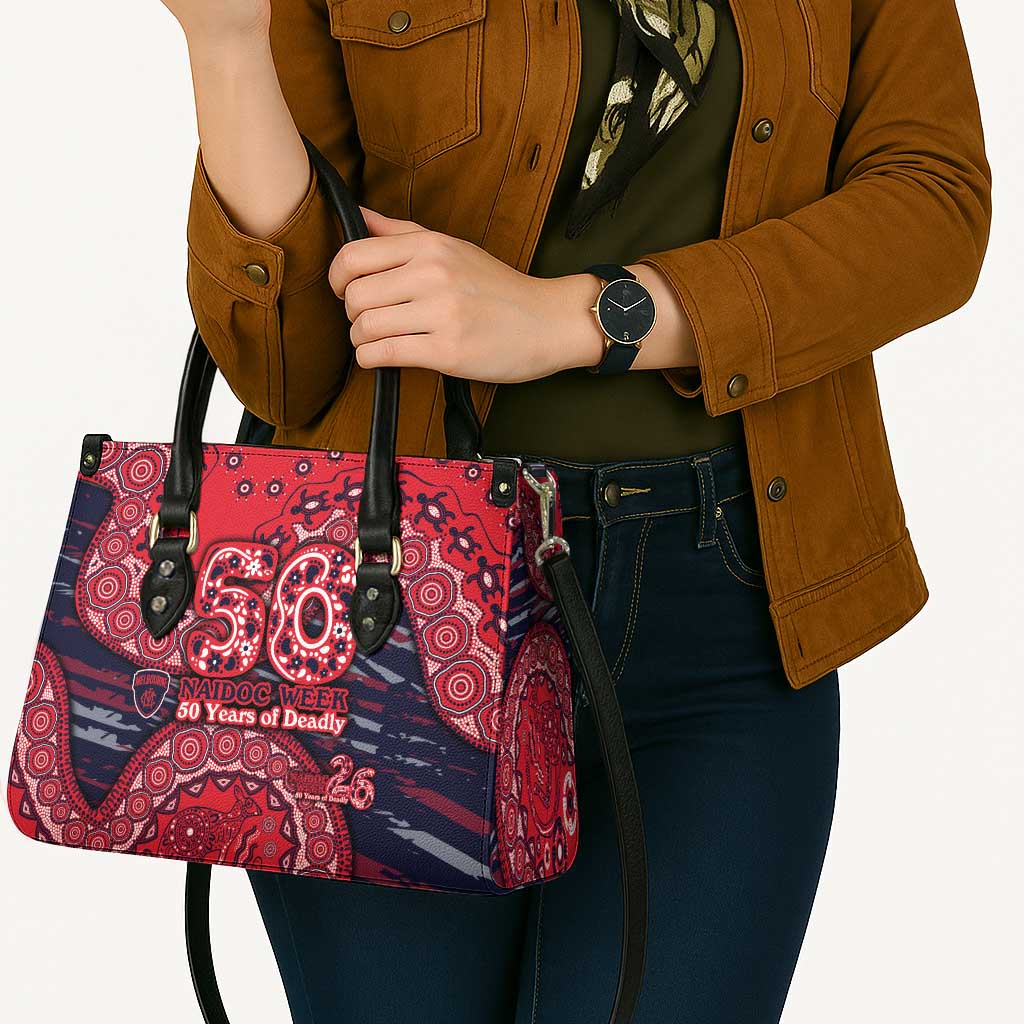 Melbourne Demons NAIDOC Week 2026 Leather Bag Australian Aboriginal Dot Art Dreamtime Pattern Style
