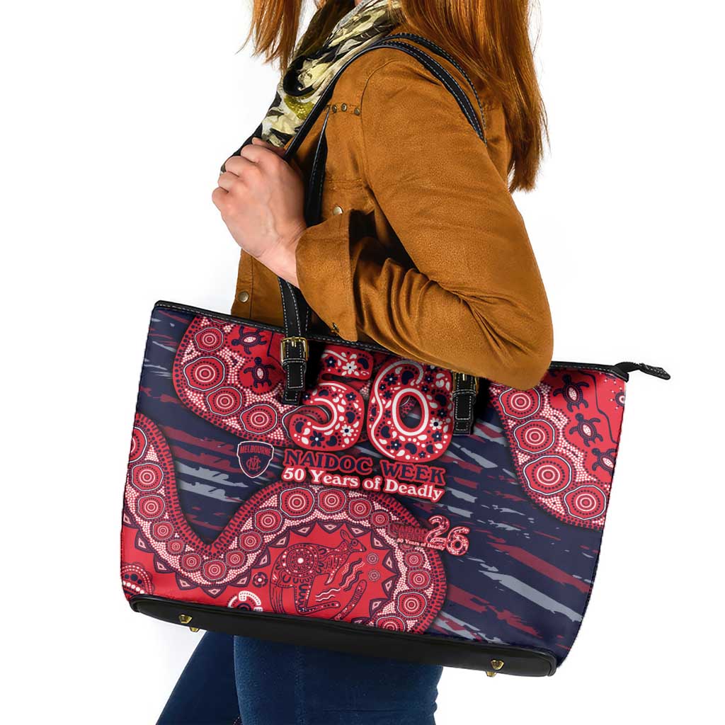 Melbourne Demons NAIDOC Week 2026 Leather Tote Bag Australian Aboriginal Dot Art Dreamtime Pattern Style