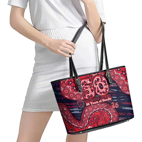 Melbourne Demons NAIDOC Week 2026 Leather Tote Bag Australian Aboriginal Dot Art Dreamtime Pattern Style