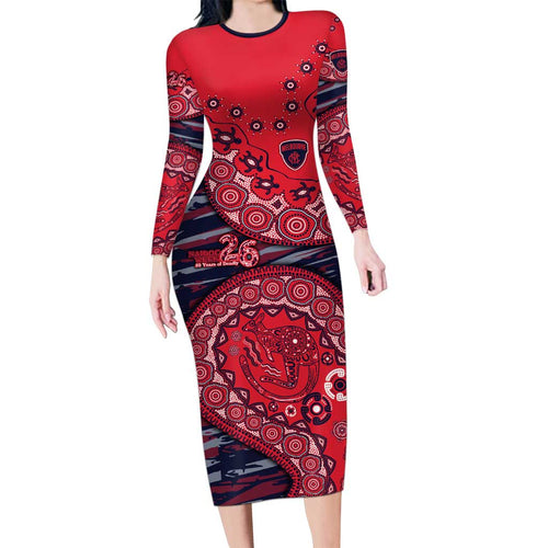 Melbourne Demons NAIDOC Week 2026 Long Sleeve Bodycon Dress Australian Aboriginal Dot Art Dreamtime Pattern Style
