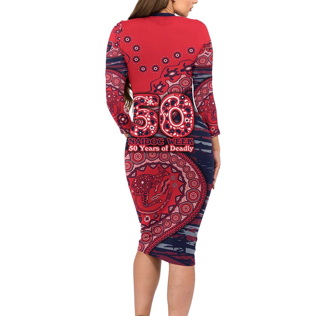 Melbourne Demons NAIDOC Week 2026 Long Sleeve Bodycon Dress Australian Aboriginal Dot Art Dreamtime Pattern Style