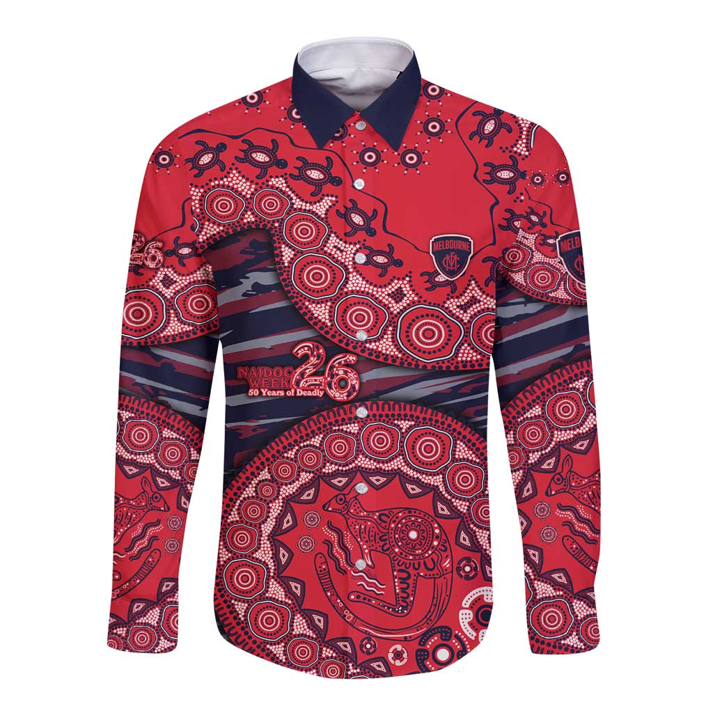 Melbourne Demons NAIDOC Week 2026 Long Sleeve Button Shirt Australian Aboriginal Dot Art Dreamtime Pattern Style