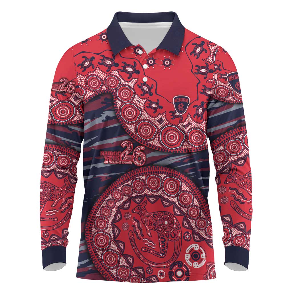 Melbourne Demons NAIDOC Week 2026 Long Sleeve Polo Shirt Australian Aboriginal Dot Art Dreamtime Pattern Style