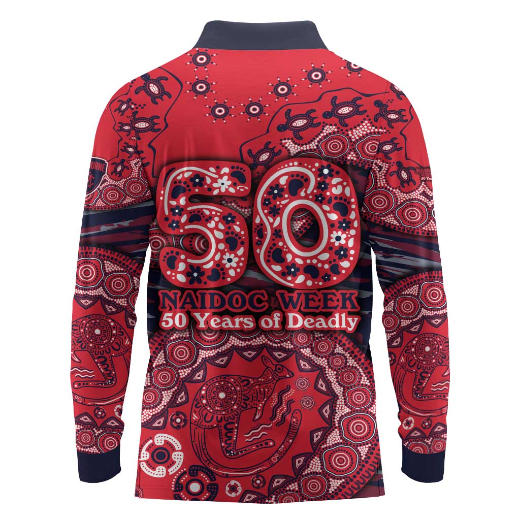 Melbourne Demons NAIDOC Week 2026 Long Sleeve Polo Shirt Australian Aboriginal Dot Art Dreamtime Pattern Style