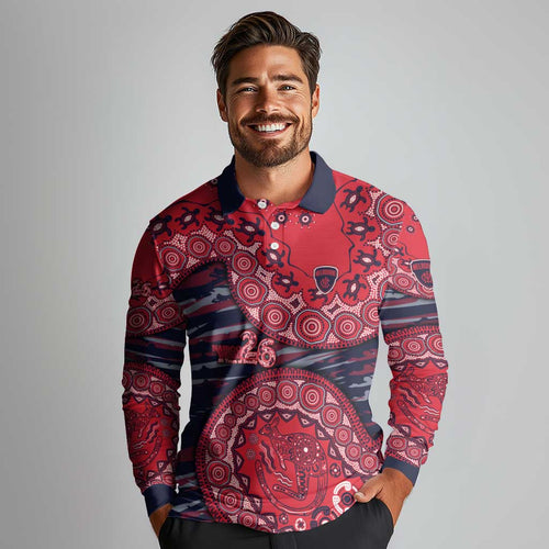 Melbourne Demons NAIDOC Week 2026 Long Sleeve Polo Shirt Australian Aboriginal Dot Art Dreamtime Pattern Style