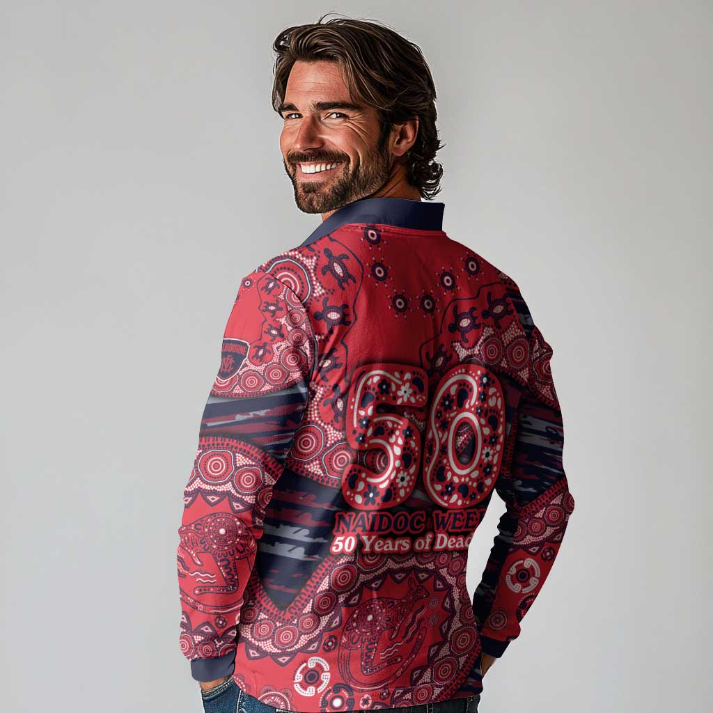 Melbourne Demons NAIDOC Week 2026 Long Sleeve Polo Shirt Australian Aboriginal Dot Art Dreamtime Pattern Style