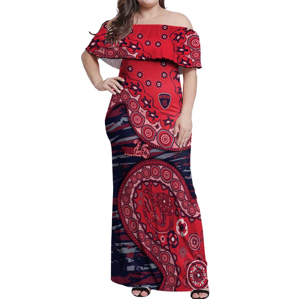 Melbourne Demons NAIDOC Week 2026 Off Shoulder Maxi Dress Australian Aboriginal Dot Art Dreamtime Pattern Style