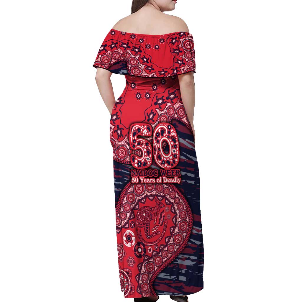 Melbourne Demons NAIDOC Week 2026 Off Shoulder Maxi Dress Australian Aboriginal Dot Art Dreamtime Pattern Style