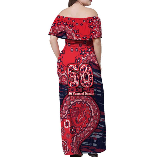 Melbourne Demons NAIDOC Week 2026 Off Shoulder Maxi Dress Australian Aboriginal Dot Art Dreamtime Pattern Style