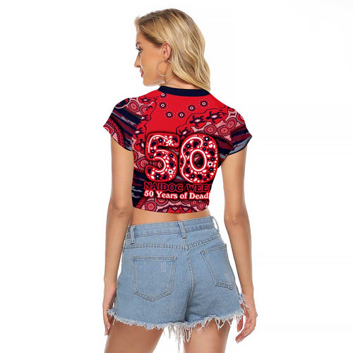 Melbourne Demons NAIDOC Week 2026 Raglan Cropped T Shirt Australian Aboriginal Dot Art Dreamtime Pattern Style