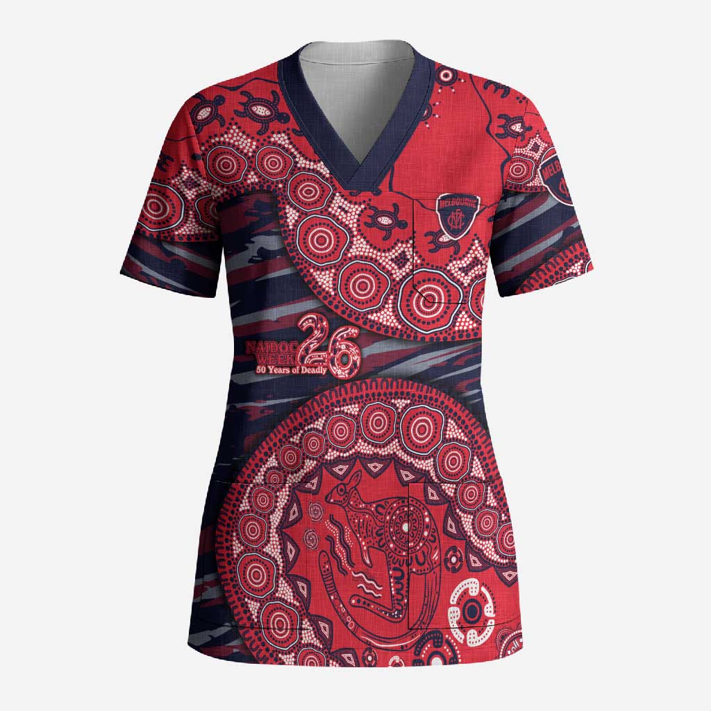 Melbourne Demons NAIDOC Week 2026 Scrub Top Australian Aboriginal Dot Art Dreamtime Pattern Style