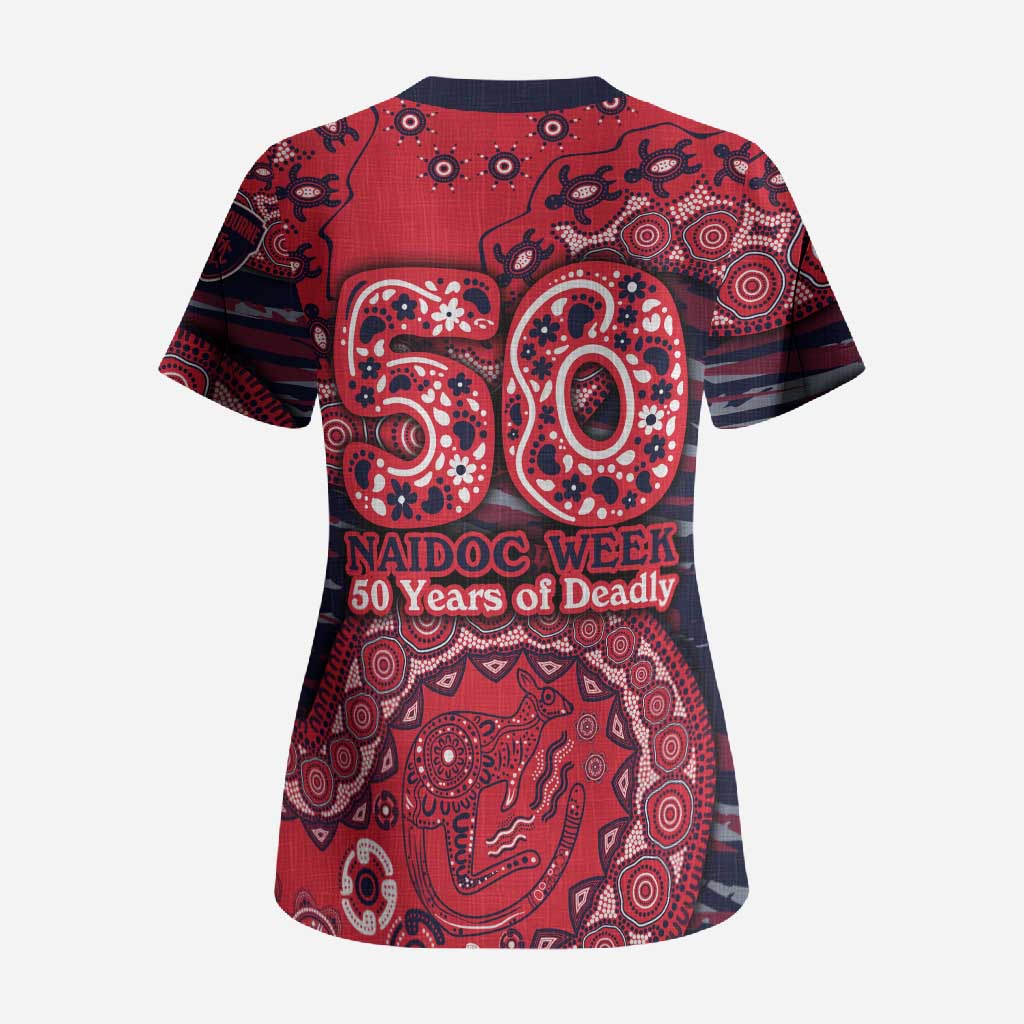 Melbourne Demons NAIDOC Week 2026 Scrub Top Australian Aboriginal Dot Art Dreamtime Pattern Style