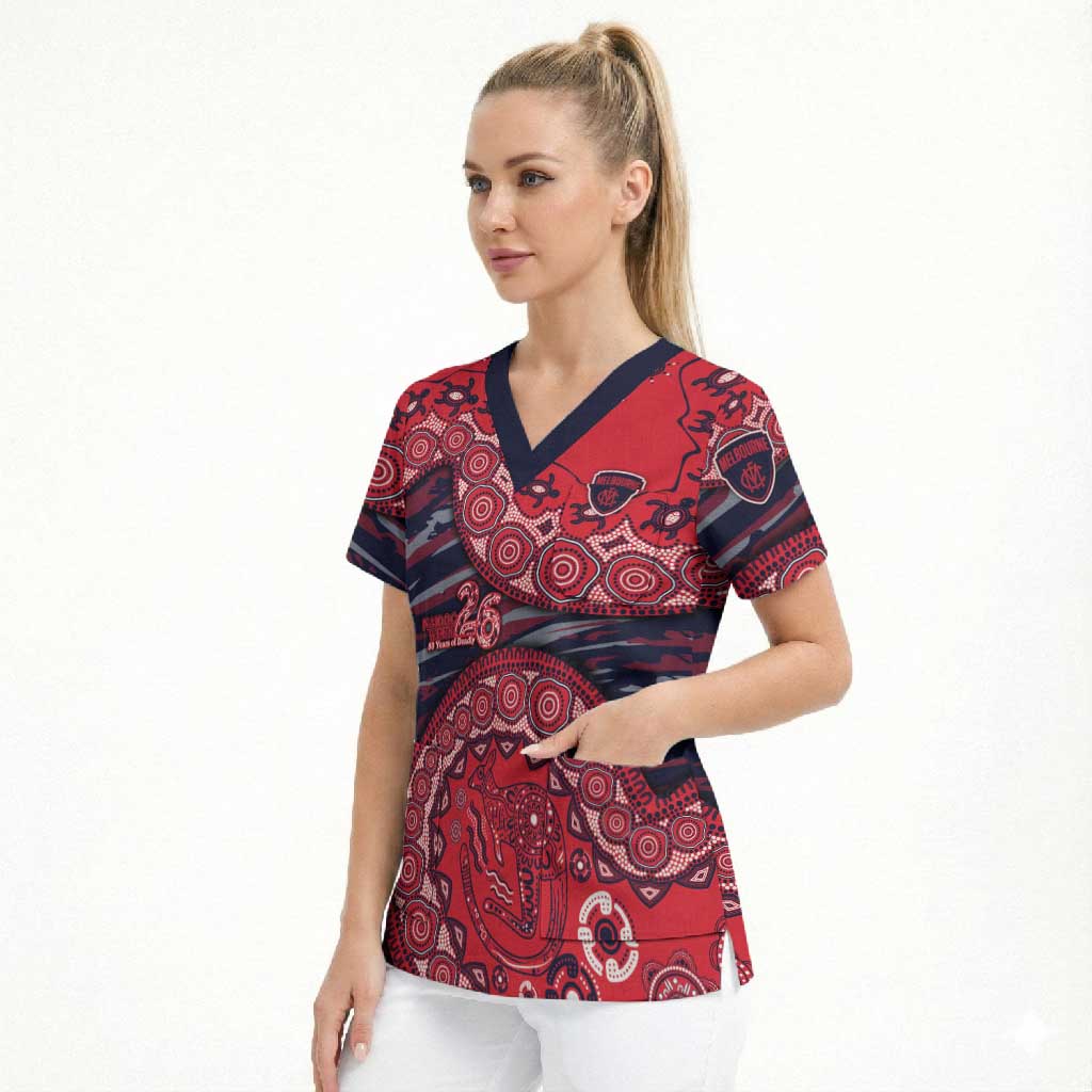 Melbourne Demons NAIDOC Week 2026 Scrub Top Australian Aboriginal Dot Art Dreamtime Pattern Style