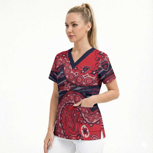 Melbourne Demons NAIDOC Week 2026 Scrub Top Australian Aboriginal Dot Art Dreamtime Pattern Style