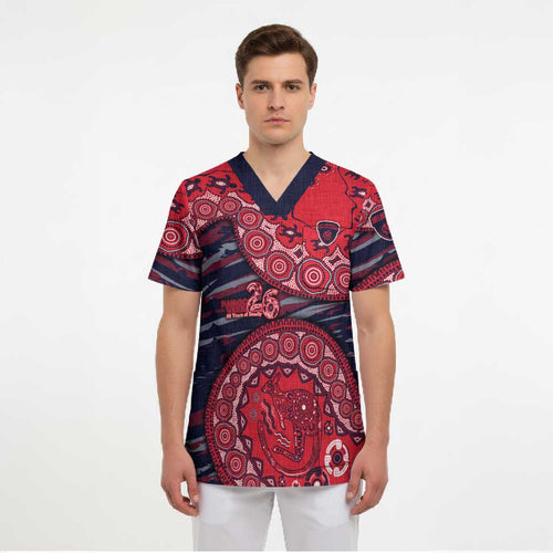 Melbourne Demons NAIDOC Week 2026 Scrub Top Australian Aboriginal Dot Art Dreamtime Pattern Style
