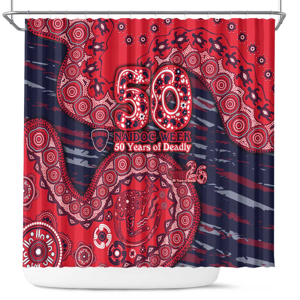 Melbourne Demons NAIDOC Week 2026 Shower Curtain Australian Aboriginal Dot Art Dreamtime Pattern Style