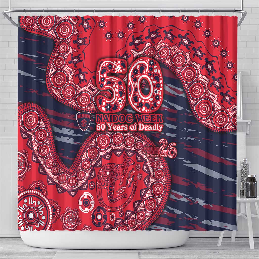 Melbourne Demons NAIDOC Week 2026 Shower Curtain Australian Aboriginal Dot Art Dreamtime Pattern Style