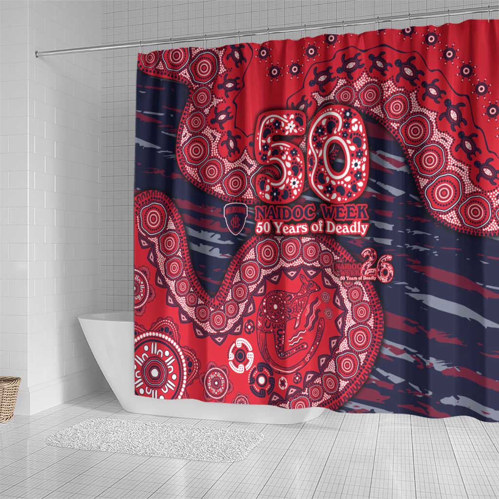 Melbourne Demons NAIDOC Week 2026 Shower Curtain Australian Aboriginal Dot Art Dreamtime Pattern Style