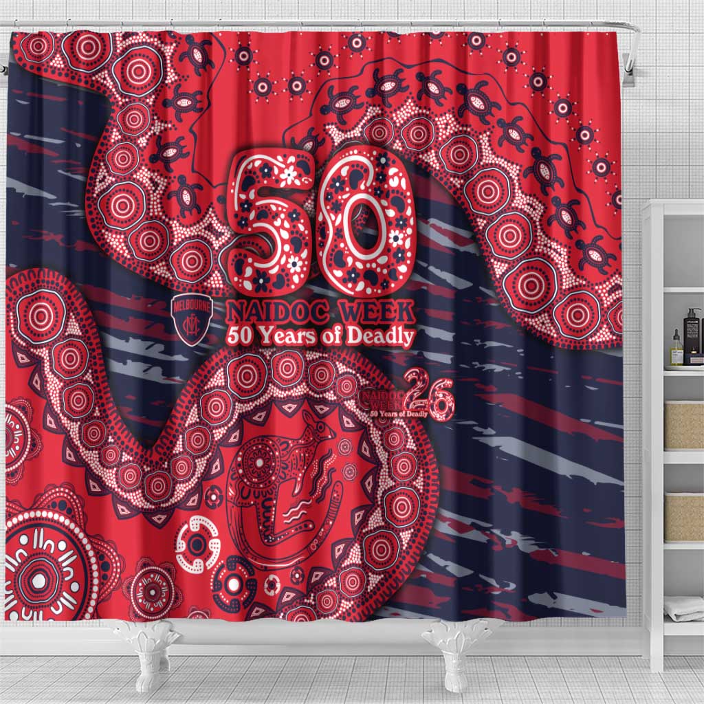 Melbourne Demons NAIDOC Week 2026 Shower Curtain Australian Aboriginal Dot Art Dreamtime Pattern Style