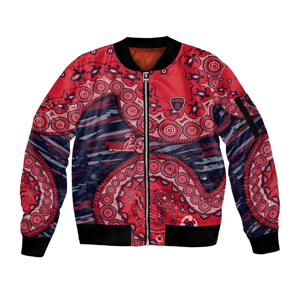 Melbourne Demons NAIDOC Week 2026 Sleeve Zip Bomber Jacket Australian Aboriginal Dot Art Dreamtime Pattern Style