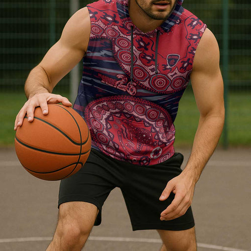 Melbourne Demons NAIDOC Week 2026 Sleeveless Hoodie Australian Aboriginal Dot Art Dreamtime Pattern Style