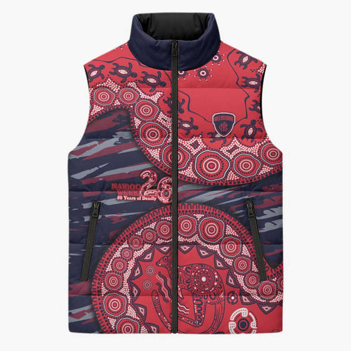 Melbourne Demons NAIDOC Week 2026 Sleeveless Puffer Jacket Australian Aboriginal Dot Art Dreamtime Pattern Style