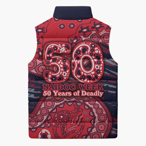 Melbourne Demons NAIDOC Week 2026 Sleeveless Puffer Jacket Australian Aboriginal Dot Art Dreamtime Pattern Style