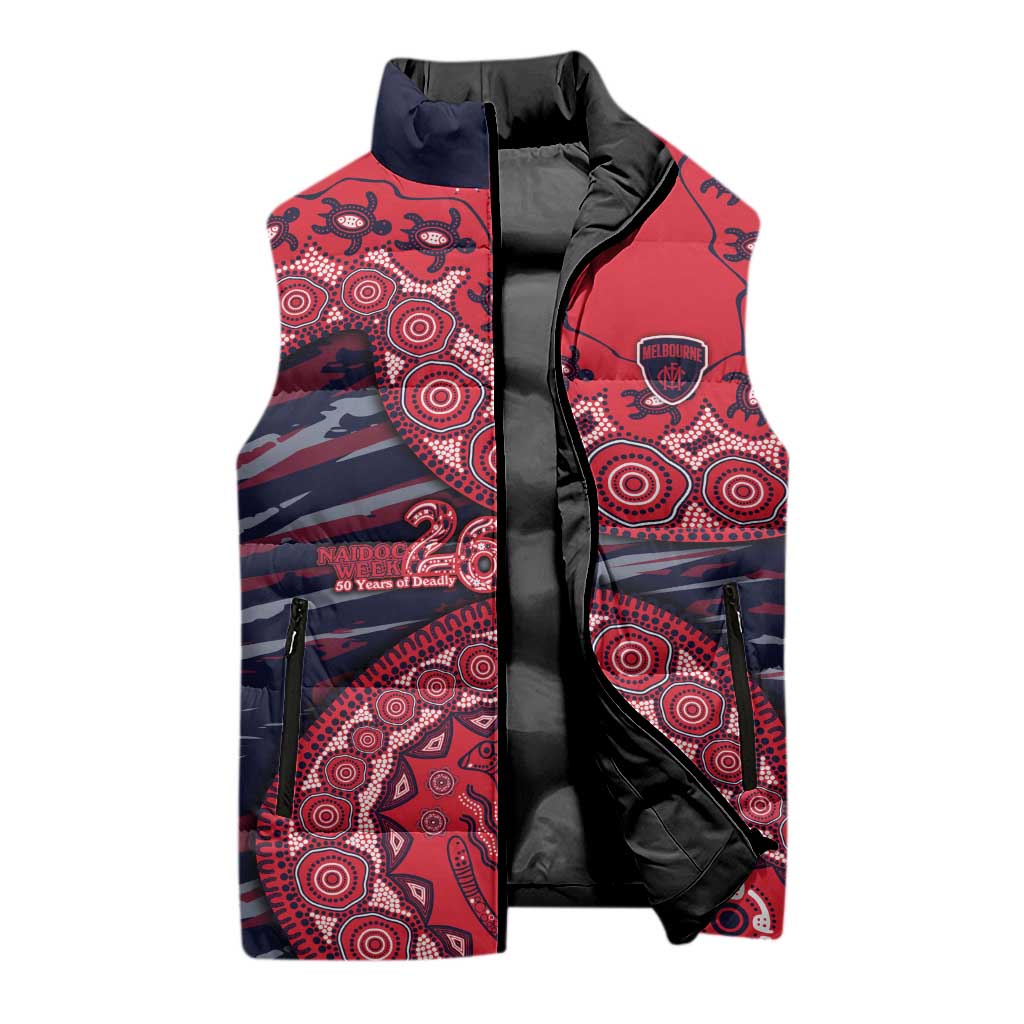 Melbourne Demons NAIDOC Week 2026 Sleeveless Puffer Jacket Australian Aboriginal Dot Art Dreamtime Pattern Style