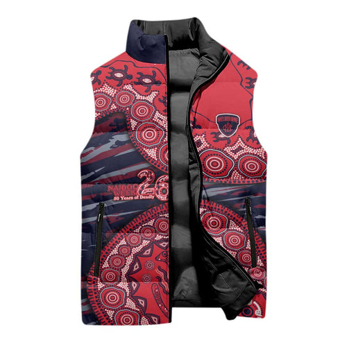 Melbourne Demons NAIDOC Week 2026 Sleeveless Puffer Jacket Australian Aboriginal Dot Art Dreamtime Pattern Style