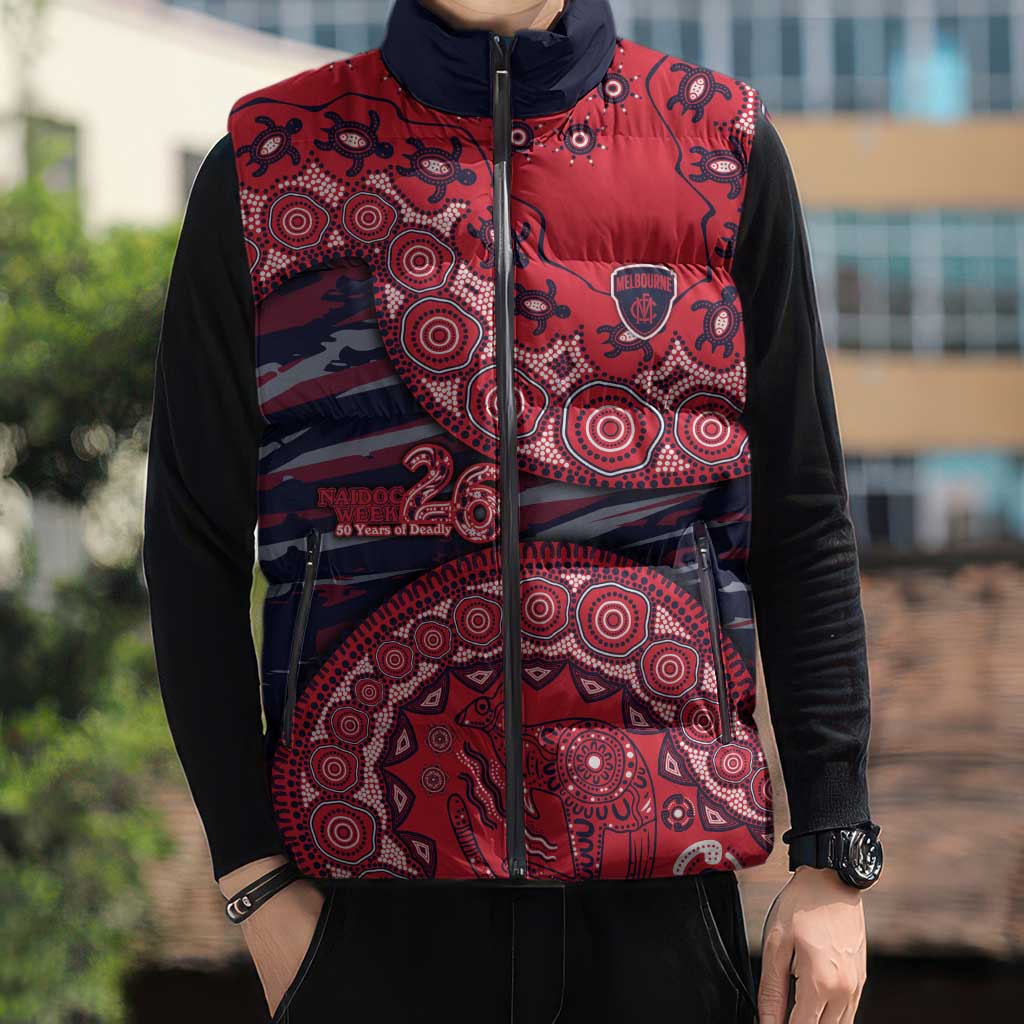Melbourne Demons NAIDOC Week 2026 Sleeveless Puffer Jacket Australian Aboriginal Dot Art Dreamtime Pattern Style