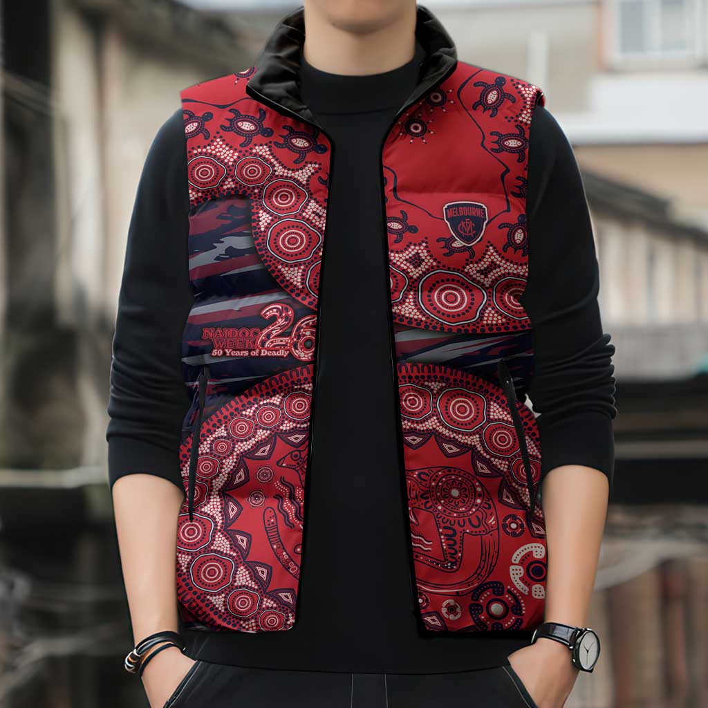Melbourne Demons NAIDOC Week 2026 Sleeveless Puffer Jacket Australian Aboriginal Dot Art Dreamtime Pattern Style