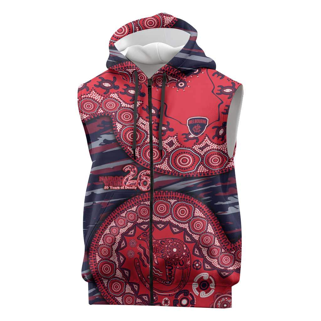 Melbourne Demons NAIDOC Week 2026 Sleeveless Zip Hoodie Australian Aboriginal Dot Art Dreamtime Pattern Style