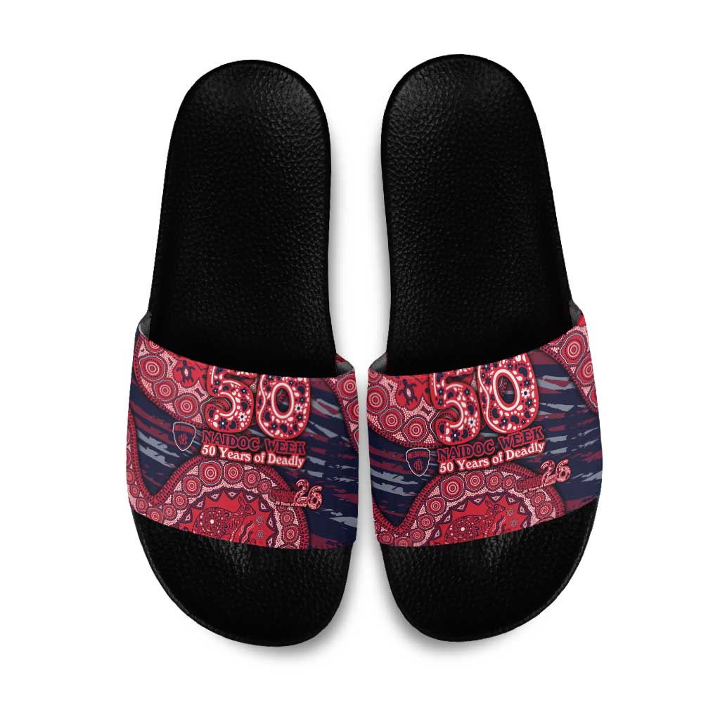 Melbourne Demons NAIDOC Week 2026 Slide Sandals Australian Aboriginal Dot Art Dreamtime Pattern Style