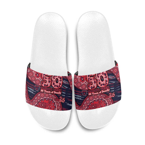 Melbourne Demons NAIDOC Week 2026 Slide Sandals Australian Aboriginal Dot Art Dreamtime Pattern Style