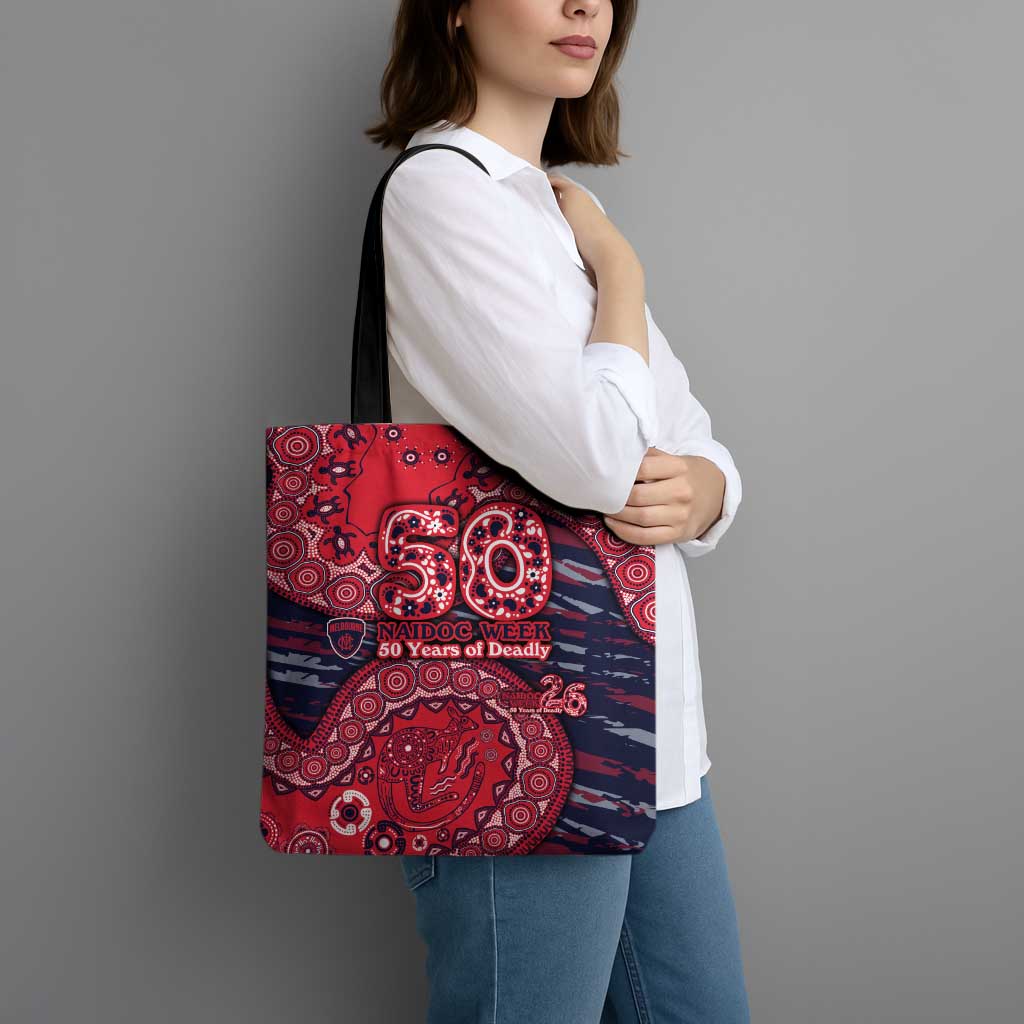 Melbourne Demons NAIDOC Week 2026 Tote Bag Australian Aboriginal Dot Art Dreamtime Pattern Style