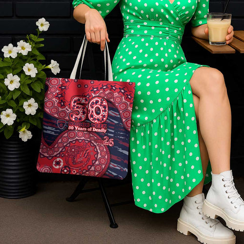 Melbourne Demons NAIDOC Week 2026 Tote Bag Australian Aboriginal Dot Art Dreamtime Pattern Style