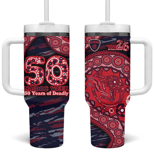 Melbourne Demons NAIDOC Week 2026 Tumbler With Handle Australian Aboriginal Dot Art Dreamtime Pattern Style