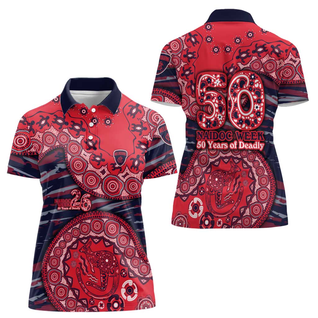 Melbourne Demons NAIDOC Week 2026 Women Polo Shirt Australian Aboriginal Dot Art Dreamtime Pattern Style